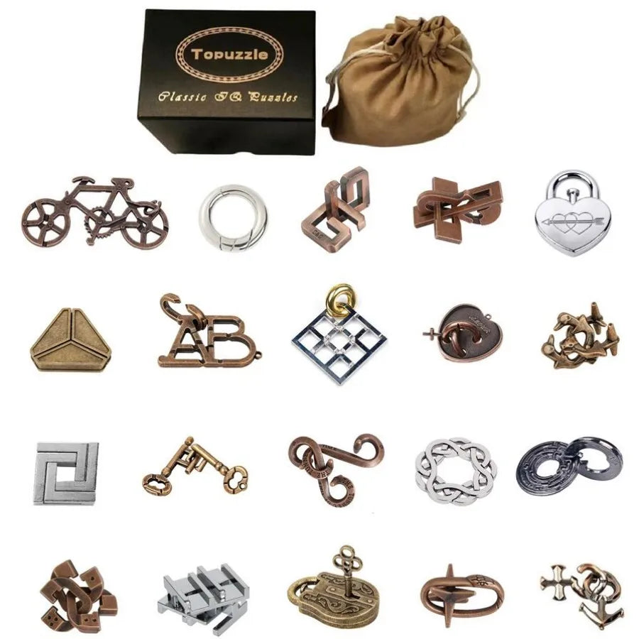Unlock the Fun with 9/20PCS Metal Puzzle Logic Mind Teasers - Perfect Brain Games for All Ages!