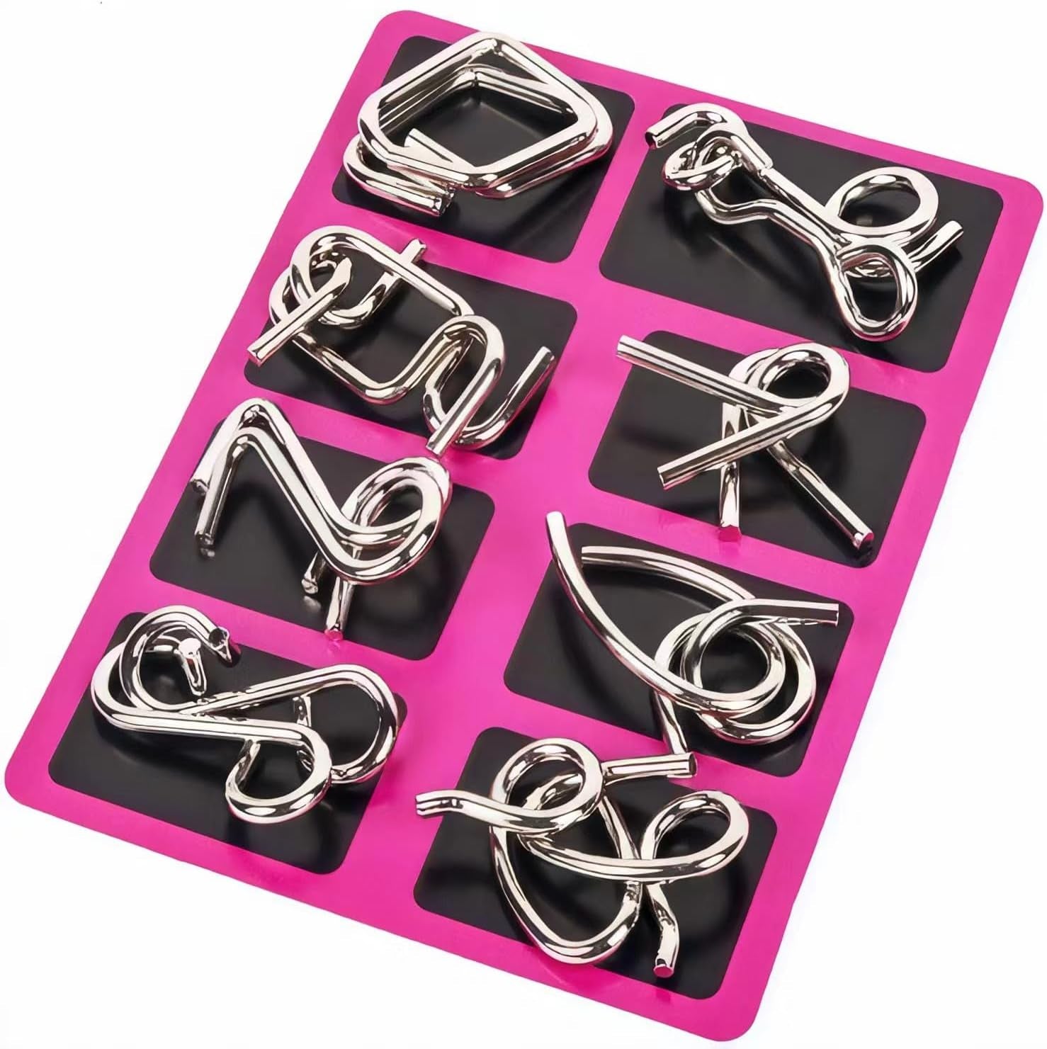 Metal Wire Puzzle Set of 24 with Pouch,Brain Teaser IQ Test Disentanglemen Iron Link Unlock Interlock Game Chinese Ring Magic Trick Toy for Party Favor Kids Adults Challenge