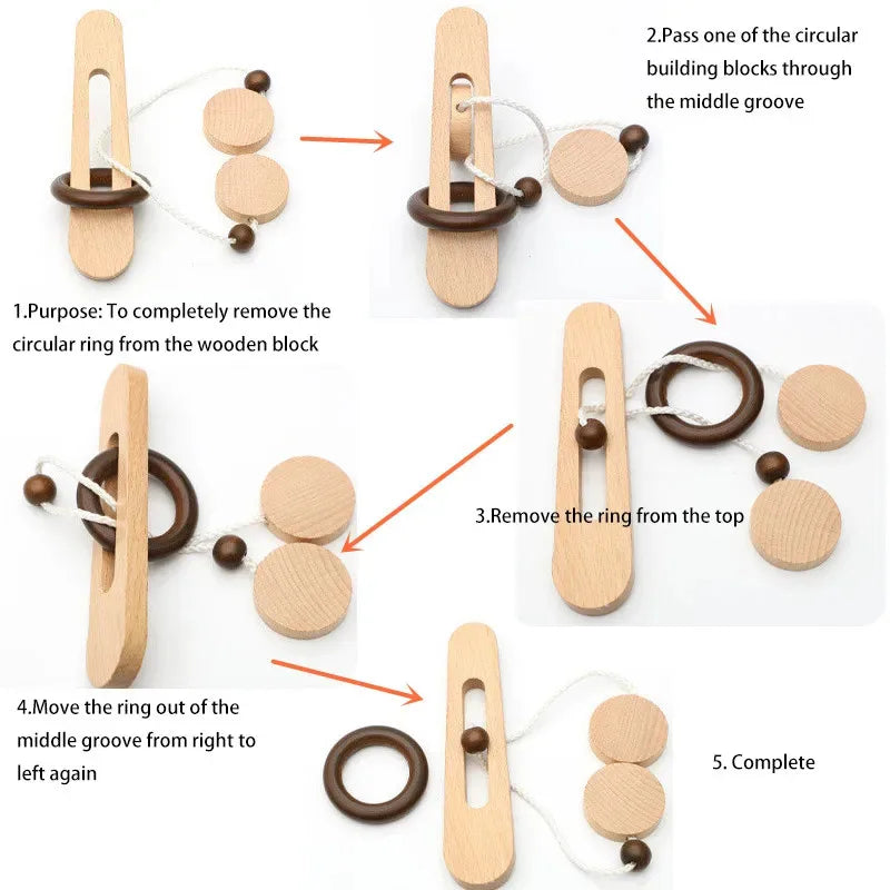 3D Wooden Interlocking Ring Puzzle - Logic and Spatial Thinking Development Game for All Ages