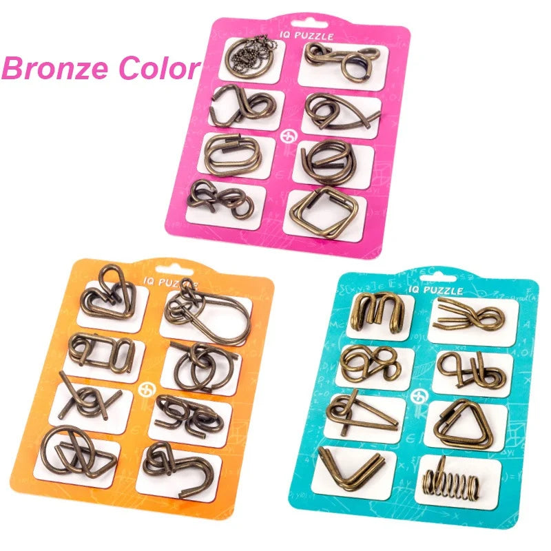 Unlock Your Mind with the 8-Piece Metal Montessori Puzzle Set - Engaging IQ Brain Teasers for All Ages!