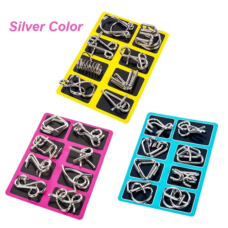 Unlock Your Mind with the 8-Piece Metal Montessori Puzzle Set - Engaging IQ Brain Teasers for All Ages!