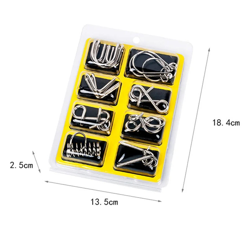 Unlock Your Mind with the 8-Piece Metal Montessori Puzzle Set - Engaging IQ Brain Teasers for All Ages!