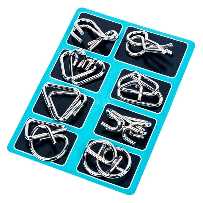Unlock Your Mind with the 8-Piece Metal Montessori Puzzle Set - Engaging IQ Brain Teasers for All Ages!