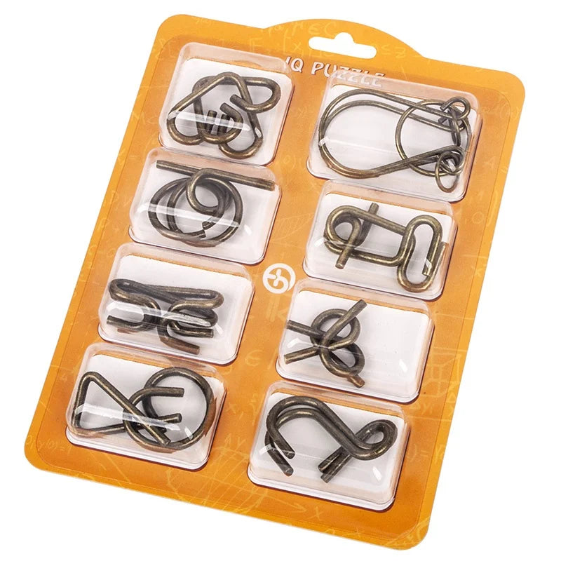 Unlock Your Mind with the 8-Piece Metal Montessori Puzzle Set - Engaging IQ Brain Teasers for All Ages!