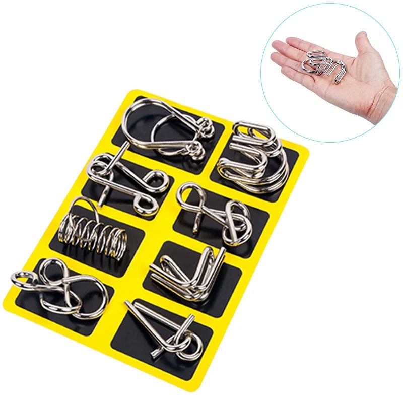 Unlock Your Mind with the 8-Piece Metal Montessori Puzzle Set - Engaging IQ Brain Teasers for All Ages!