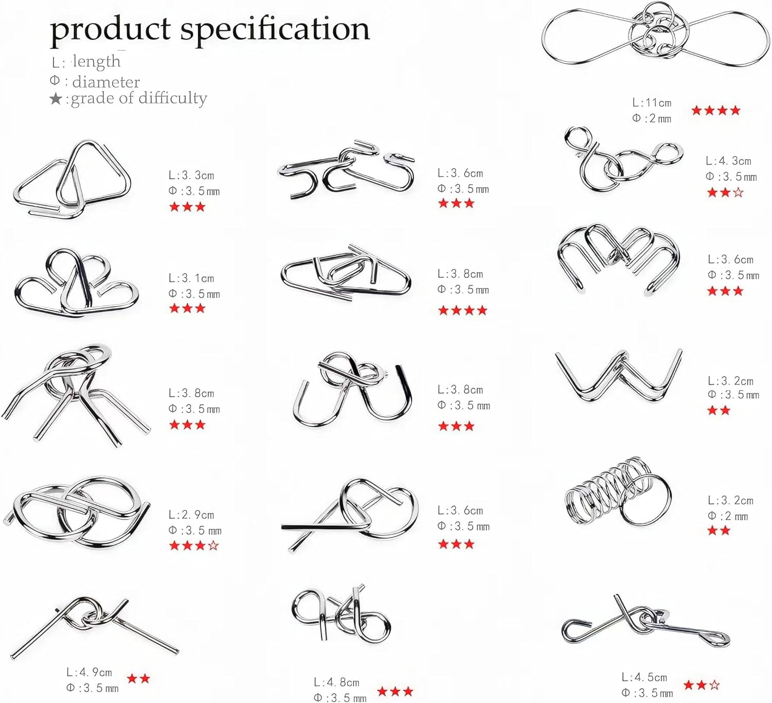 Metal Wire Puzzle Set of 24 with Pouch,Brain Teaser IQ Test Disentanglemen Iron Link Unlock Interlock Game Chinese Ring Magic Trick Toy for Party Favor Kids Adults Challenge