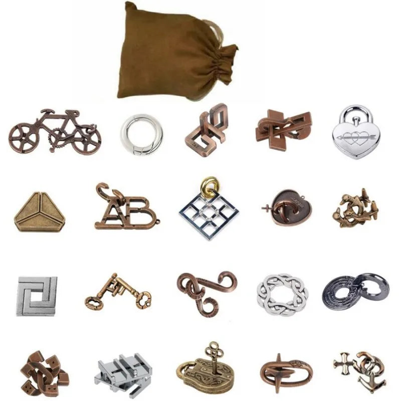 Unlock the Fun with 9/20PCS Metal Puzzle Logic Mind Teasers - Perfect Brain Games for All Ages!